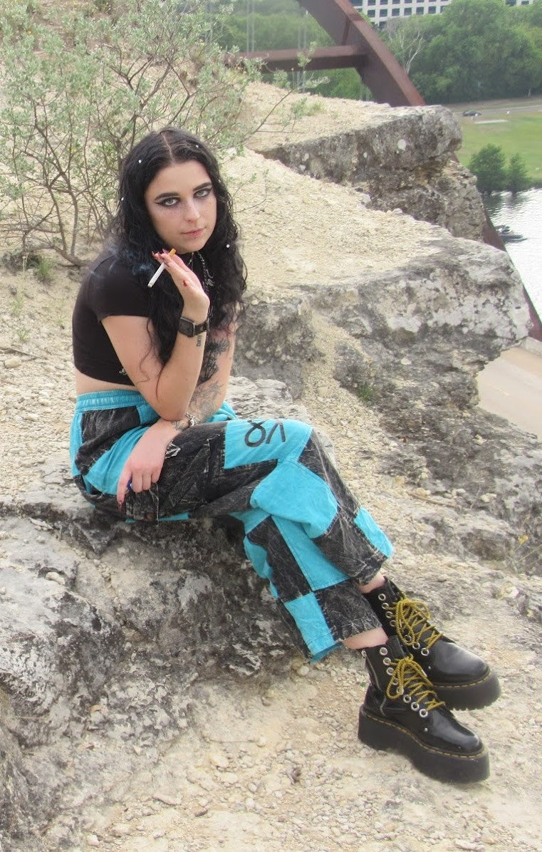 Duality Blue & Black Checkered Yoga Pants